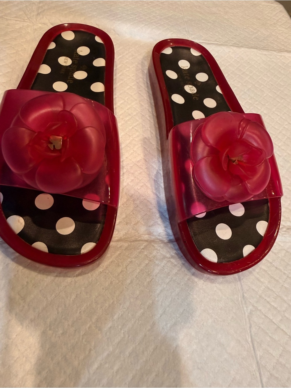 kate spade Red Polka Dot Camellia Slide Sandals